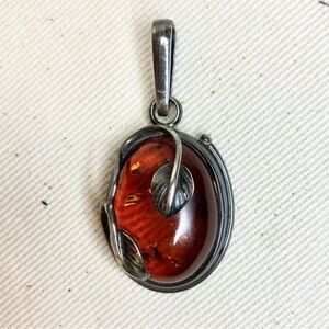 Vintage Navajo Native Silver (925) and Baltic Amber Pendant